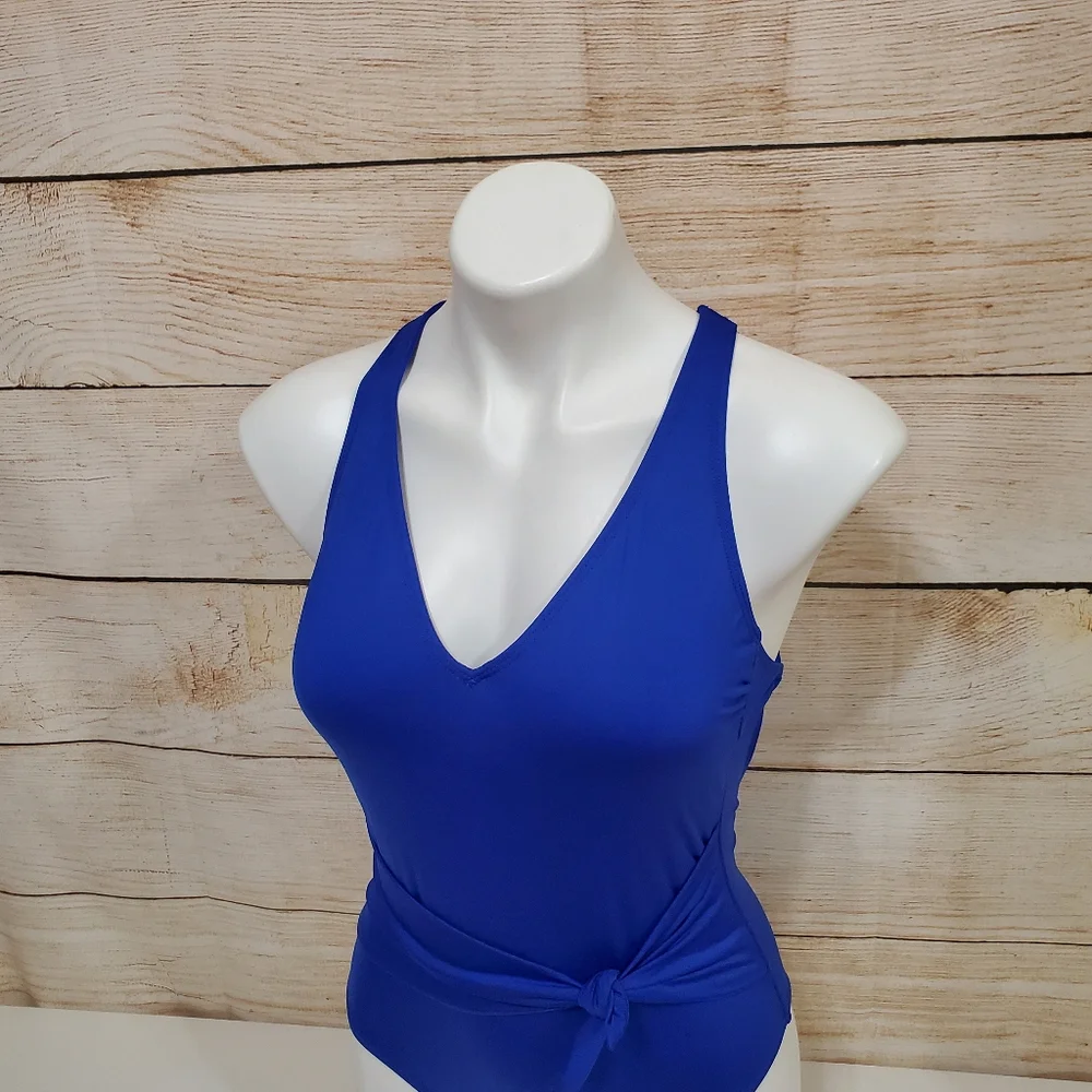 NWOT Becca Blue  Front Tie Slimming One Piece Swimsuit Small